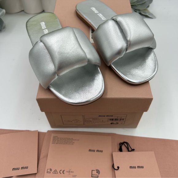 Miu Miu Shoes - Women Miu Miu metallic slide sandal size 37 made in Italy, silver